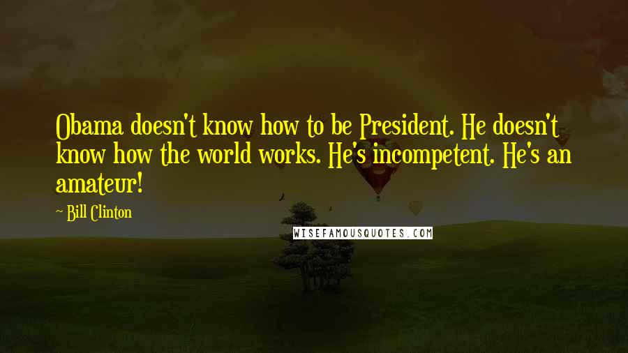 Bill Clinton Quotes: Obama doesn't know how to be President. He doesn't know how the world works. He's incompetent. He's an amateur!