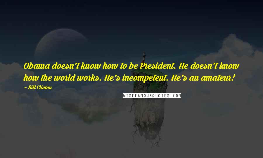 Bill Clinton Quotes: Obama doesn't know how to be President. He doesn't know how the world works. He's incompetent. He's an amateur!