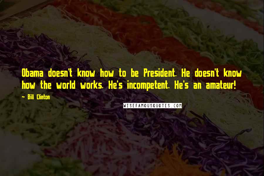 Bill Clinton Quotes: Obama doesn't know how to be President. He doesn't know how the world works. He's incompetent. He's an amateur!
