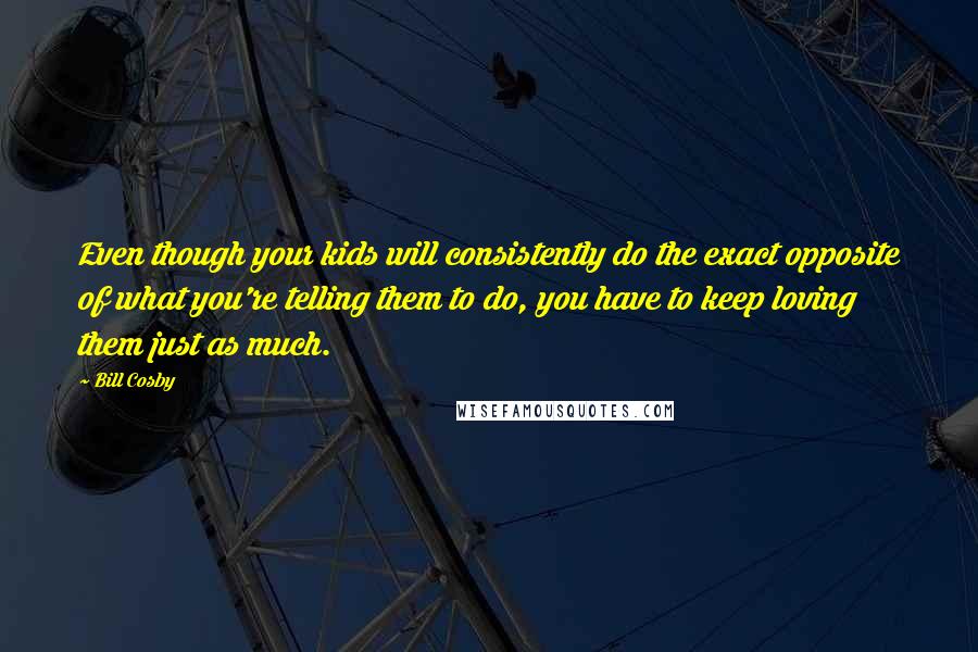 Bill Cosby Quotes: Even though your kids will consistently do the exact opposite of what you're telling them to do, you have to keep loving them just as much.