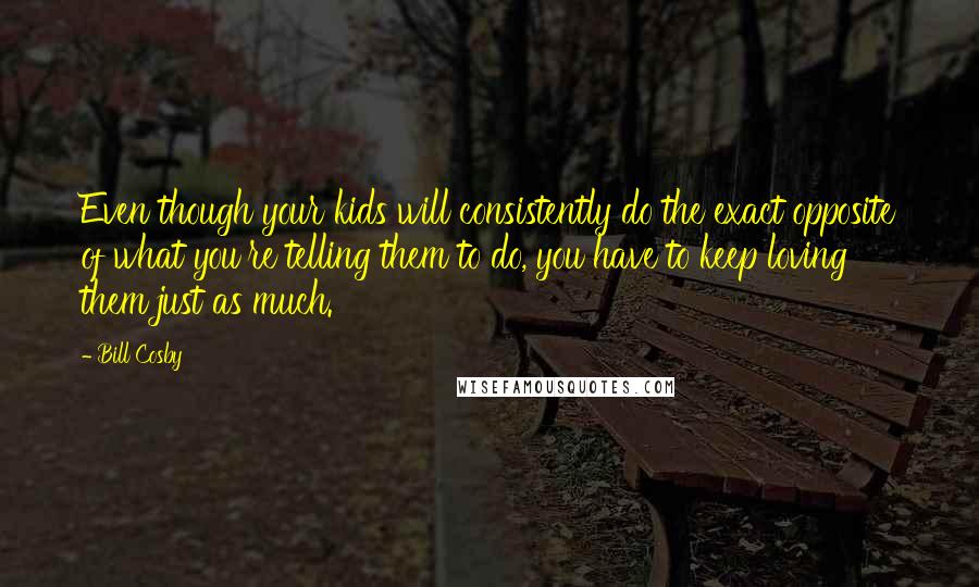 Bill Cosby Quotes: Even though your kids will consistently do the exact opposite of what you're telling them to do, you have to keep loving them just as much.