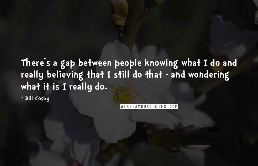 Bill Cosby Quotes: There's a gap between people knowing what I do and really believing that I still do that - and wondering what it is I really do.