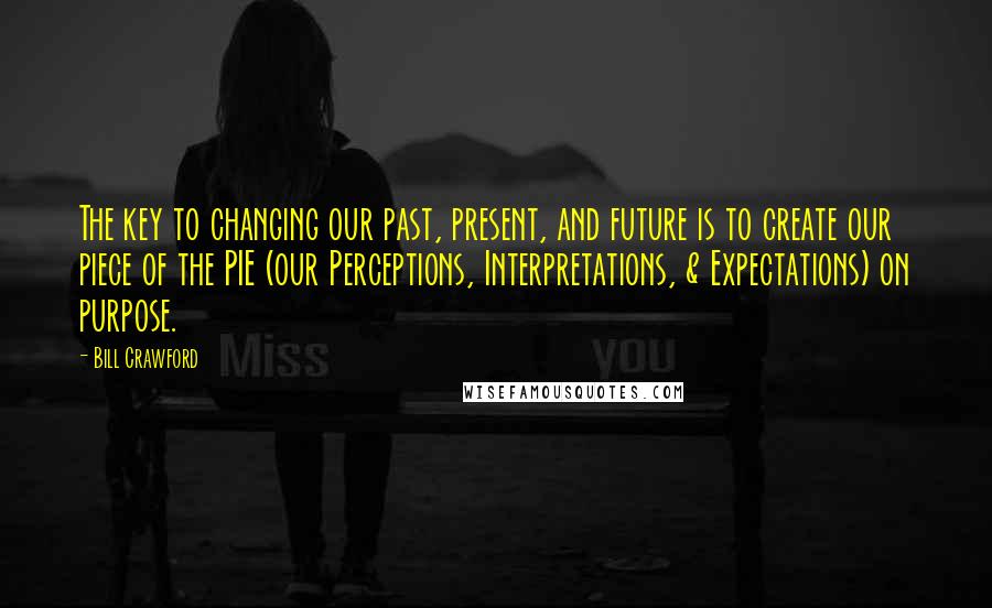 Bill Crawford Quotes: The key to changing our past, present, and future is to create our piece of the PIE (our Perceptions, Interpretations, & Expectations) on purpose.