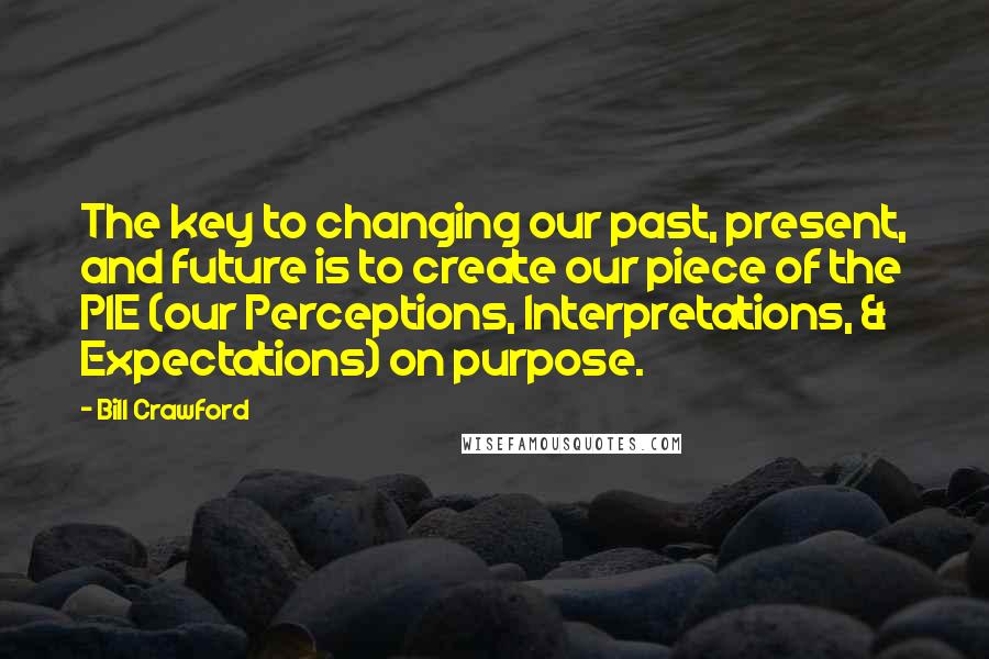 Bill Crawford Quotes: The key to changing our past, present, and future is to create our piece of the PIE (our Perceptions, Interpretations, & Expectations) on purpose.