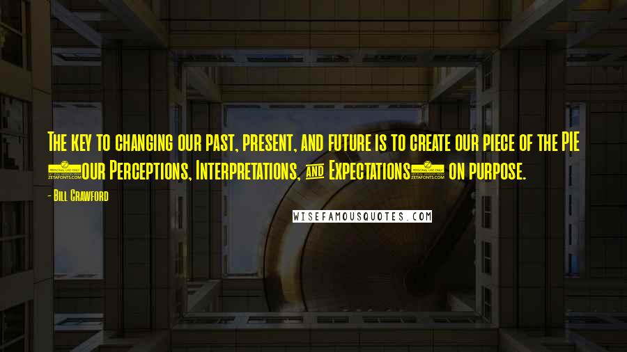 Bill Crawford Quotes: The key to changing our past, present, and future is to create our piece of the PIE (our Perceptions, Interpretations, & Expectations) on purpose.