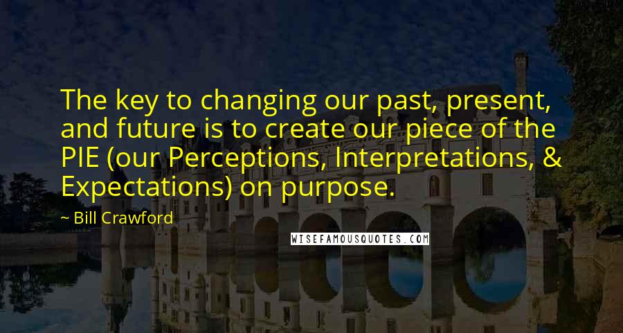 Bill Crawford Quotes: The key to changing our past, present, and future is to create our piece of the PIE (our Perceptions, Interpretations, & Expectations) on purpose.