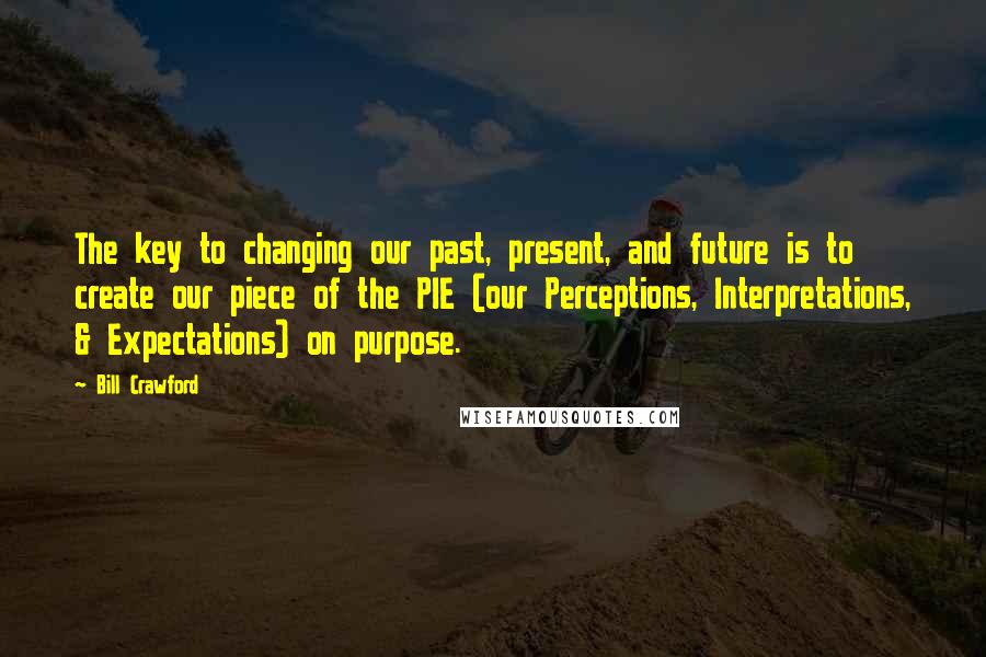 Bill Crawford Quotes: The key to changing our past, present, and future is to create our piece of the PIE (our Perceptions, Interpretations, & Expectations) on purpose.