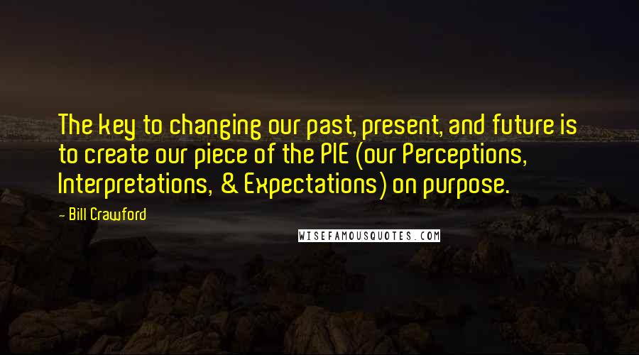 Bill Crawford Quotes: The key to changing our past, present, and future is to create our piece of the PIE (our Perceptions, Interpretations, & Expectations) on purpose.