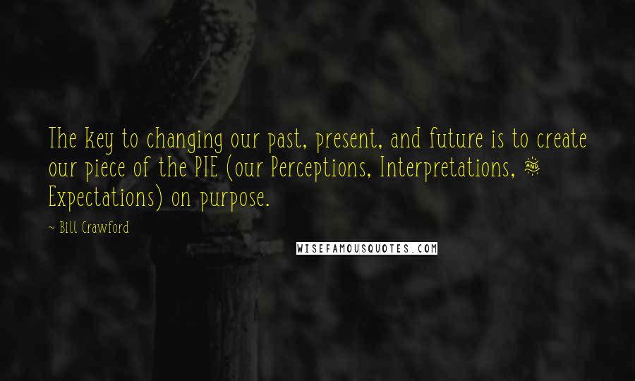 Bill Crawford Quotes: The key to changing our past, present, and future is to create our piece of the PIE (our Perceptions, Interpretations, & Expectations) on purpose.