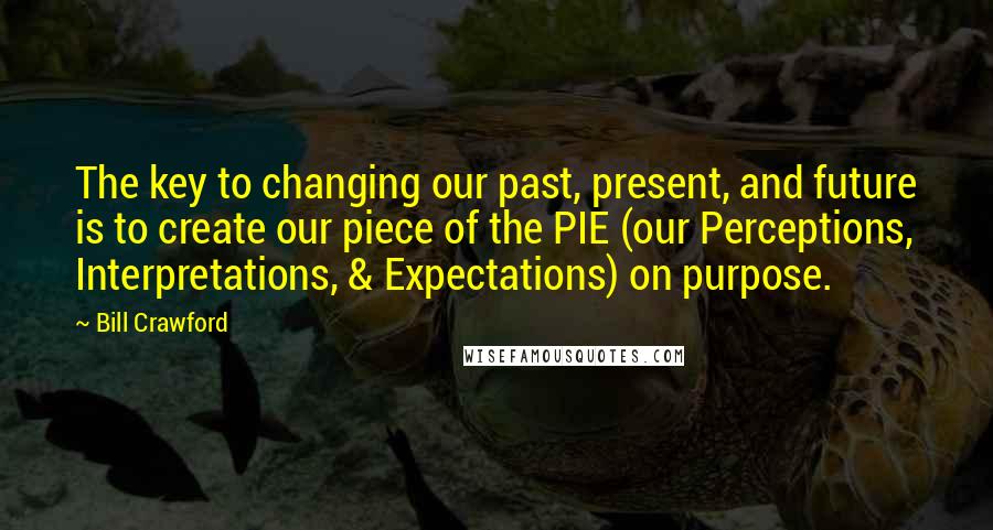 Bill Crawford Quotes: The key to changing our past, present, and future is to create our piece of the PIE (our Perceptions, Interpretations, & Expectations) on purpose.