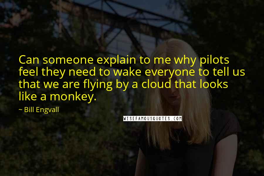 Bill Engvall Quotes: Can someone explain to me why pilots feel they need to wake everyone to tell us that we are flying by a cloud that looks like a monkey.