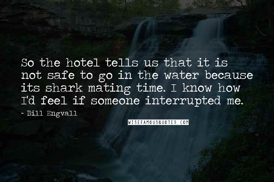 Bill Engvall Quotes: So the hotel tells us that it is not safe to go in the water because its shark mating time. I know how I'd feel if someone interrupted me.