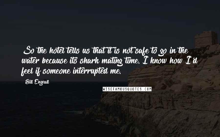 Bill Engvall Quotes: So the hotel tells us that it is not safe to go in the water because its shark mating time. I know how I'd feel if someone interrupted me.