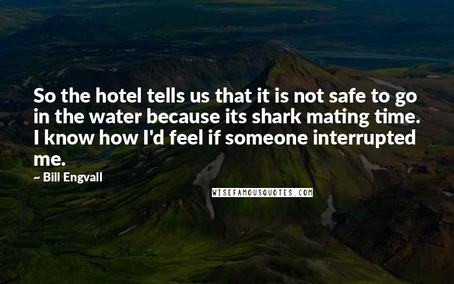 Bill Engvall Quotes: So the hotel tells us that it is not safe to go in the water because its shark mating time. I know how I'd feel if someone interrupted me.