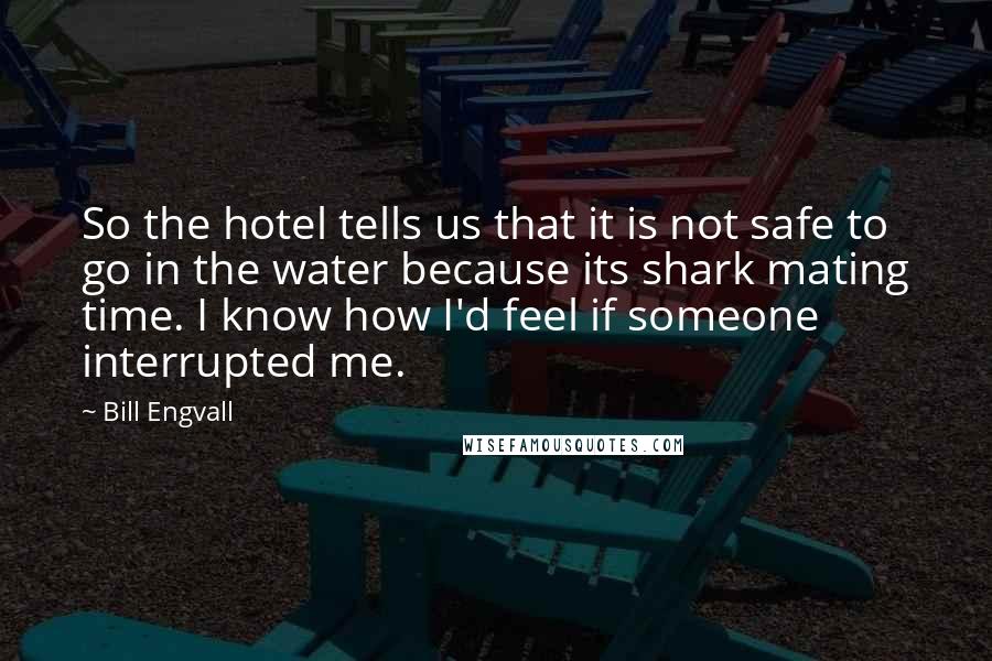 Bill Engvall Quotes: So the hotel tells us that it is not safe to go in the water because its shark mating time. I know how I'd feel if someone interrupted me.