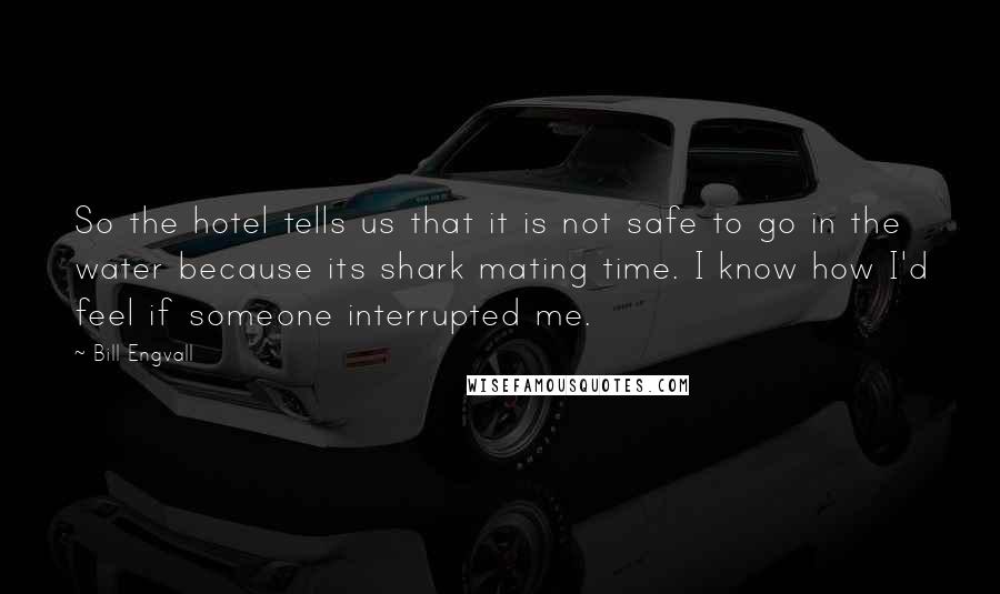 Bill Engvall Quotes: So the hotel tells us that it is not safe to go in the water because its shark mating time. I know how I'd feel if someone interrupted me.