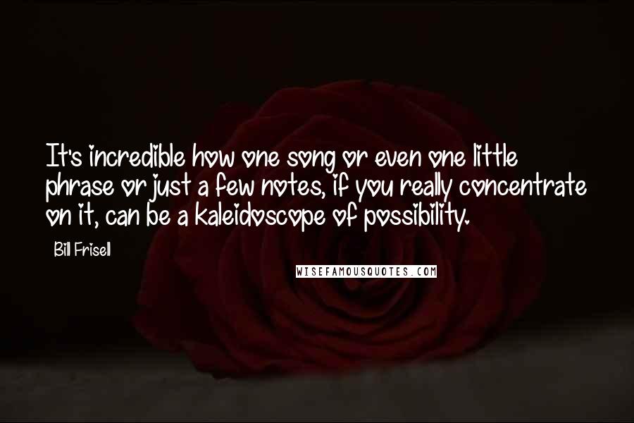 Bill Frisell Quotes: It's incredible how one song or even one little phrase or just a few notes, if you really concentrate on it, can be a kaleidoscope of possibility.