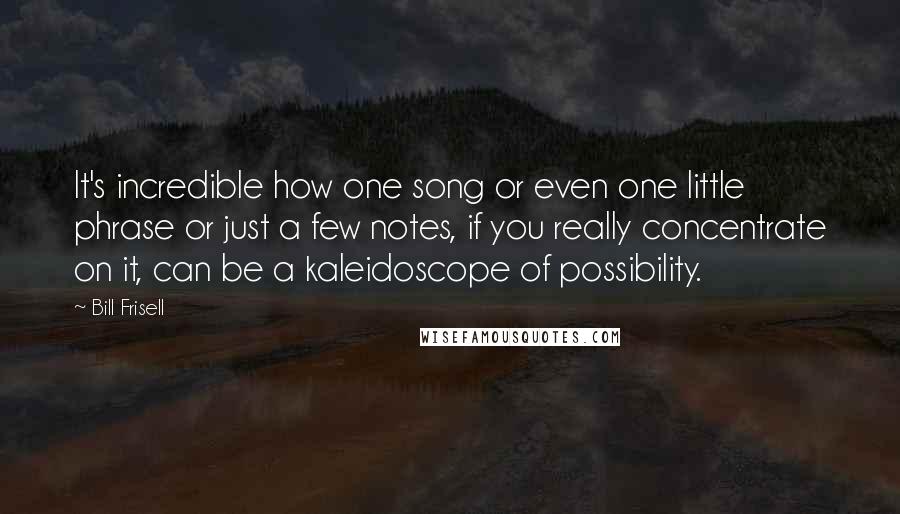 Bill Frisell Quotes: It's incredible how one song or even one little phrase or just a few notes, if you really concentrate on it, can be a kaleidoscope of possibility.