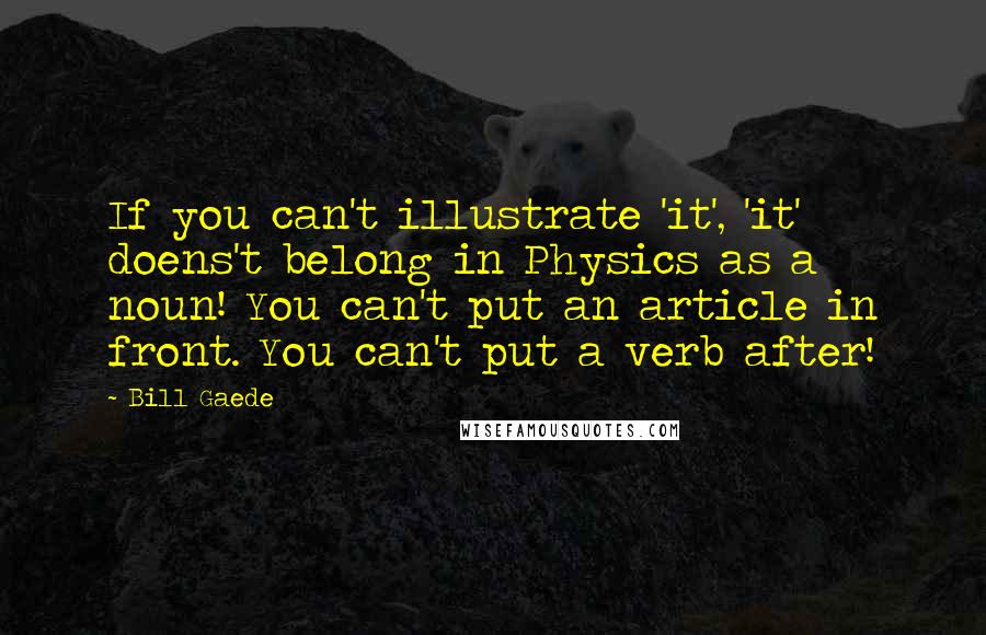 Bill Gaede Quotes: If you can't illustrate 'it', 'it' doens't belong in Physics as a noun! You can't put an article in front. You can't put a verb after!