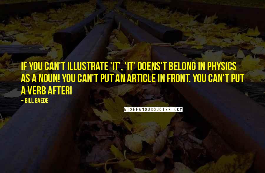 Bill Gaede Quotes: If you can't illustrate 'it', 'it' doens't belong in Physics as a noun! You can't put an article in front. You can't put a verb after!