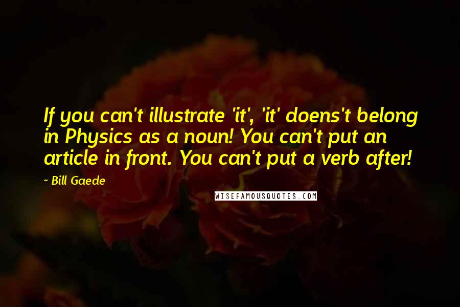 Bill Gaede Quotes: If you can't illustrate 'it', 'it' doens't belong in Physics as a noun! You can't put an article in front. You can't put a verb after!
