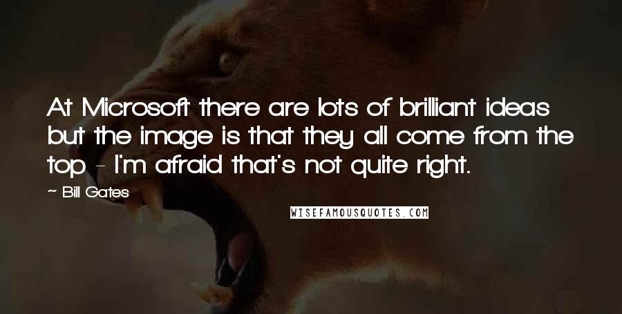 Bill Gates Quotes: At Microsoft there are lots of brilliant ideas but the image is that they all come from the top - I'm afraid that's not quite right.