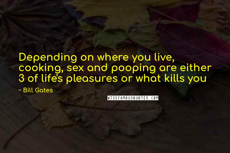 Bill Gates Quotes: Depending on where you live, cooking, sex and pooping are either 3 of life's pleasures or what kills you