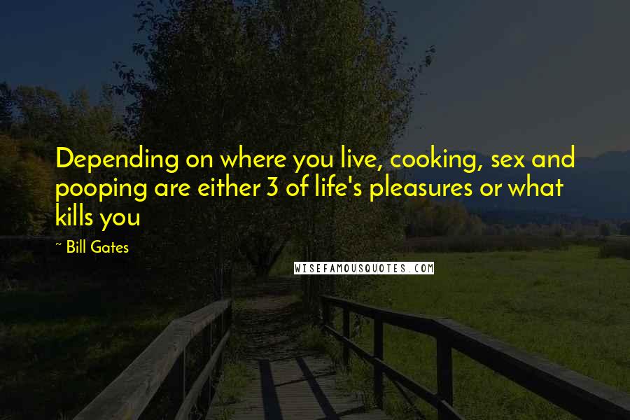Bill Gates Quotes: Depending on where you live, cooking, sex and pooping are either 3 of life's pleasures or what kills you