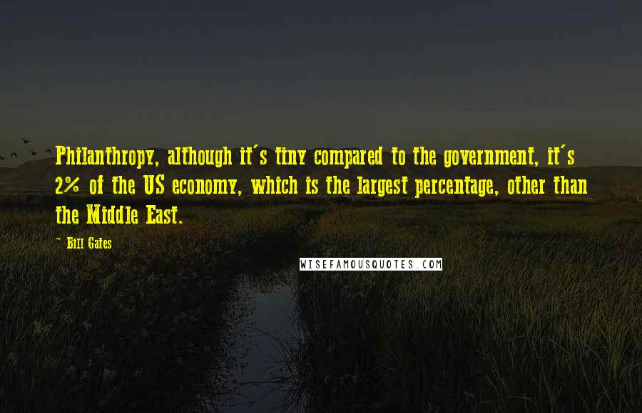 Bill Gates Quotes: Philanthropy, although it's tiny compared to the government, it's 2% of the US economy, which is the largest percentage, other than the Middle East.