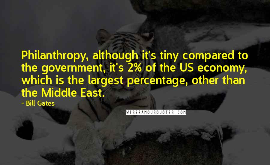 Bill Gates Quotes: Philanthropy, although it's tiny compared to the government, it's 2% of the US economy, which is the largest percentage, other than the Middle East.