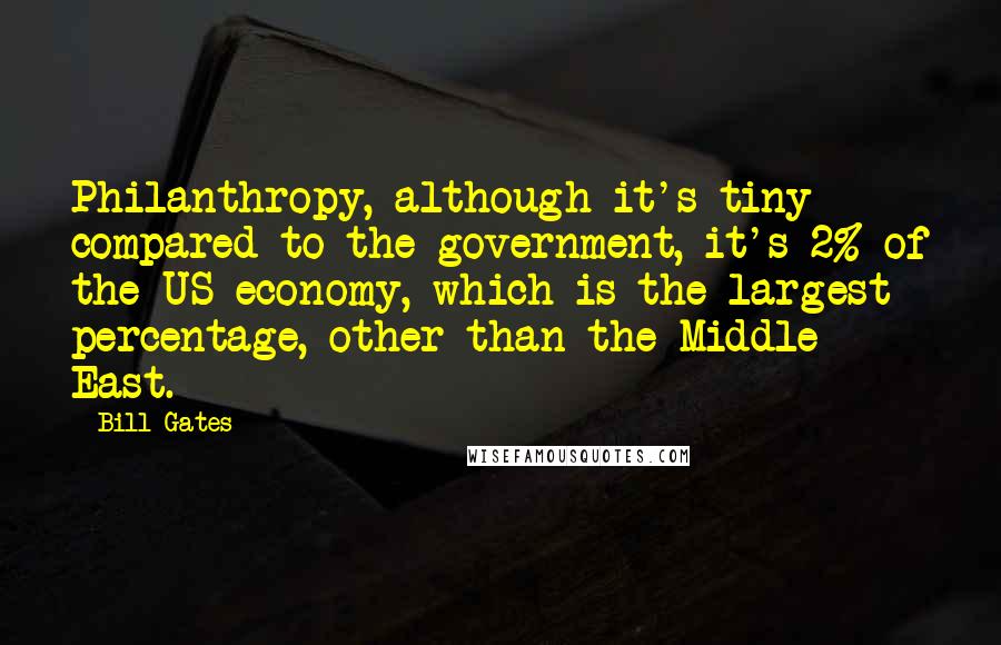 Bill Gates Quotes: Philanthropy, although it's tiny compared to the government, it's 2% of the US economy, which is the largest percentage, other than the Middle East.