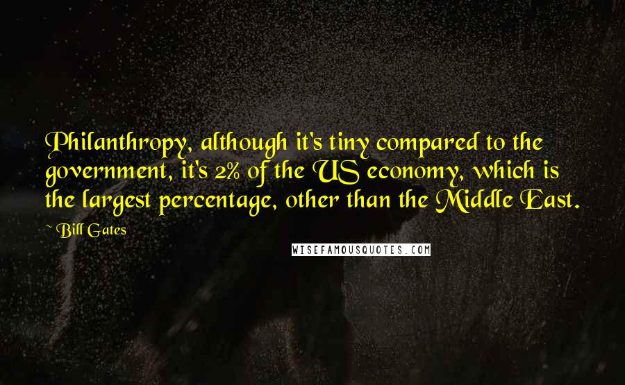 Bill Gates Quotes: Philanthropy, although it's tiny compared to the government, it's 2% of the US economy, which is the largest percentage, other than the Middle East.