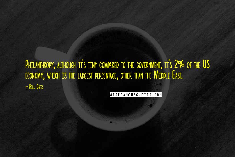 Bill Gates Quotes: Philanthropy, although it's tiny compared to the government, it's 2% of the US economy, which is the largest percentage, other than the Middle East.