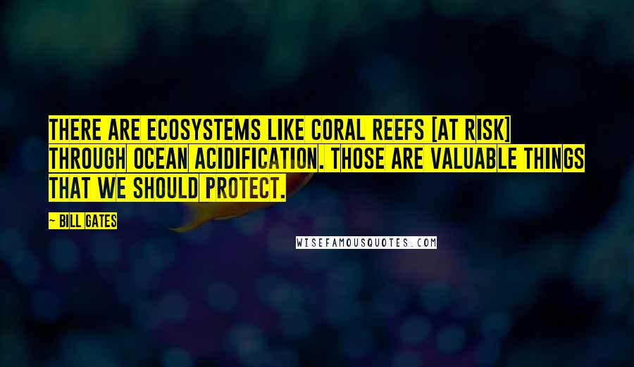 Bill Gates Quotes: There are ecosystems like coral reefs [at risk] through ocean acidification. Those are valuable things that we should protect.