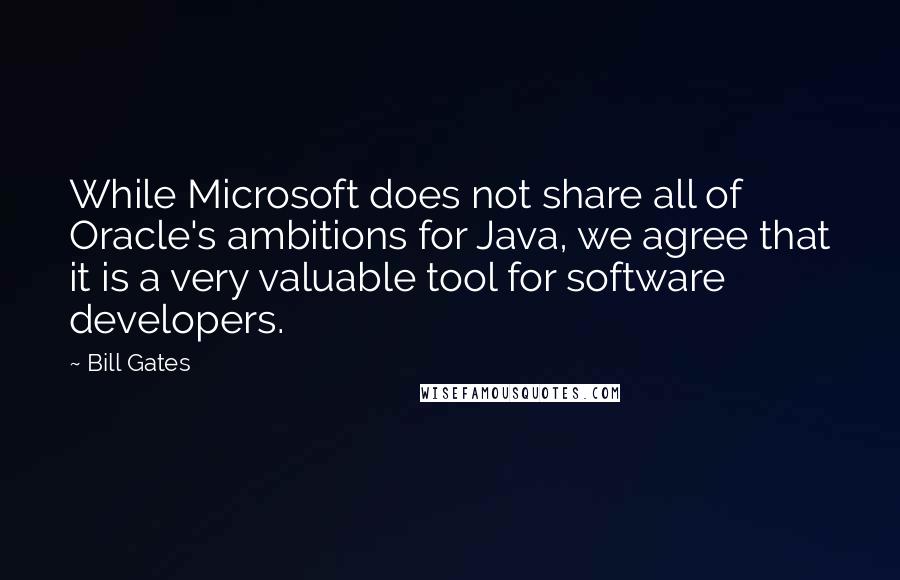 Bill Gates Quotes: While Microsoft does not share all of Oracle's ambitions for Java, we agree that it is a very valuable tool for software developers.