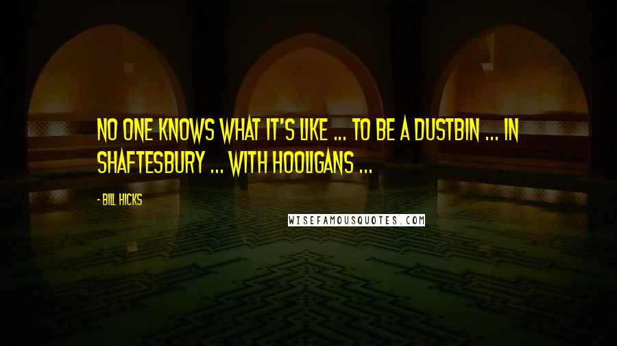 Bill Hicks Quotes: No one knows what it's like ... to be a dustbin ... in Shaftesbury ... with hooligans ...