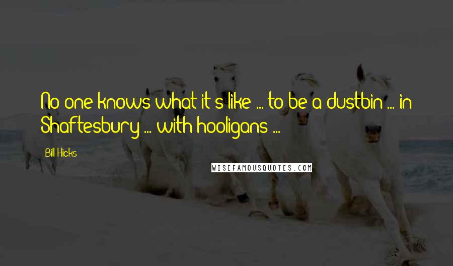 Bill Hicks Quotes: No one knows what it's like ... to be a dustbin ... in Shaftesbury ... with hooligans ...