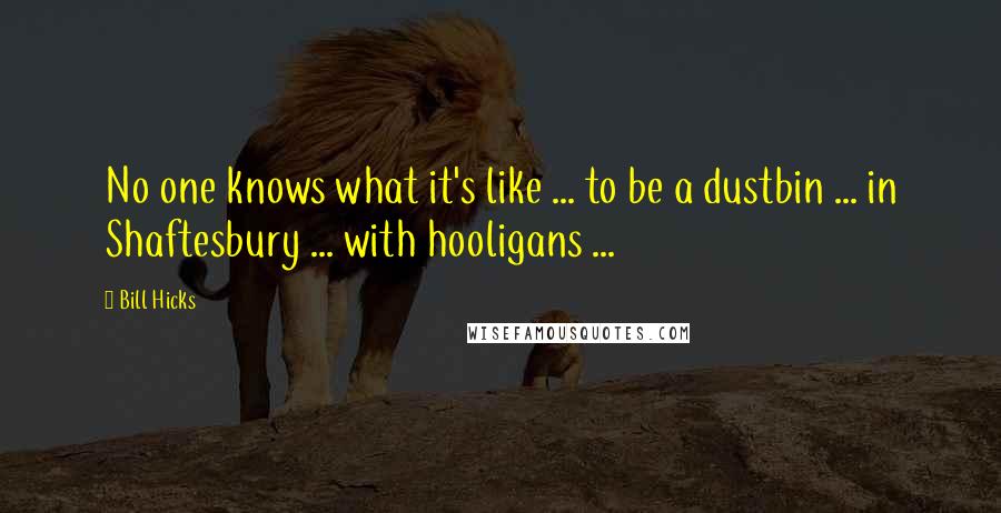 Bill Hicks Quotes: No one knows what it's like ... to be a dustbin ... in Shaftesbury ... with hooligans ...