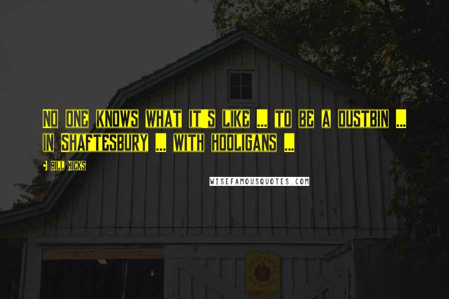 Bill Hicks Quotes: No one knows what it's like ... to be a dustbin ... in Shaftesbury ... with hooligans ...