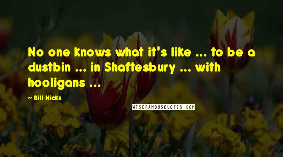 Bill Hicks Quotes: No one knows what it's like ... to be a dustbin ... in Shaftesbury ... with hooligans ...