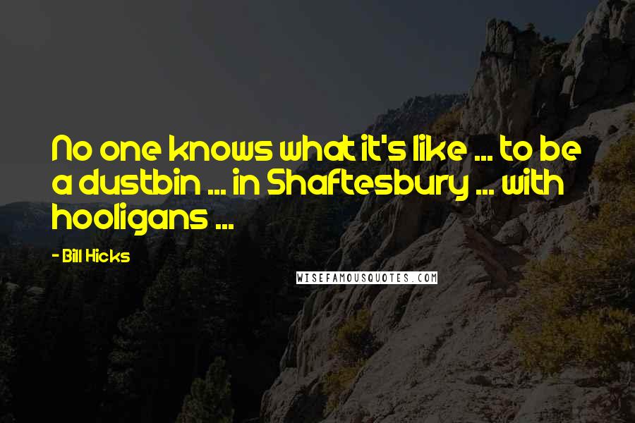 Bill Hicks Quotes: No one knows what it's like ... to be a dustbin ... in Shaftesbury ... with hooligans ...