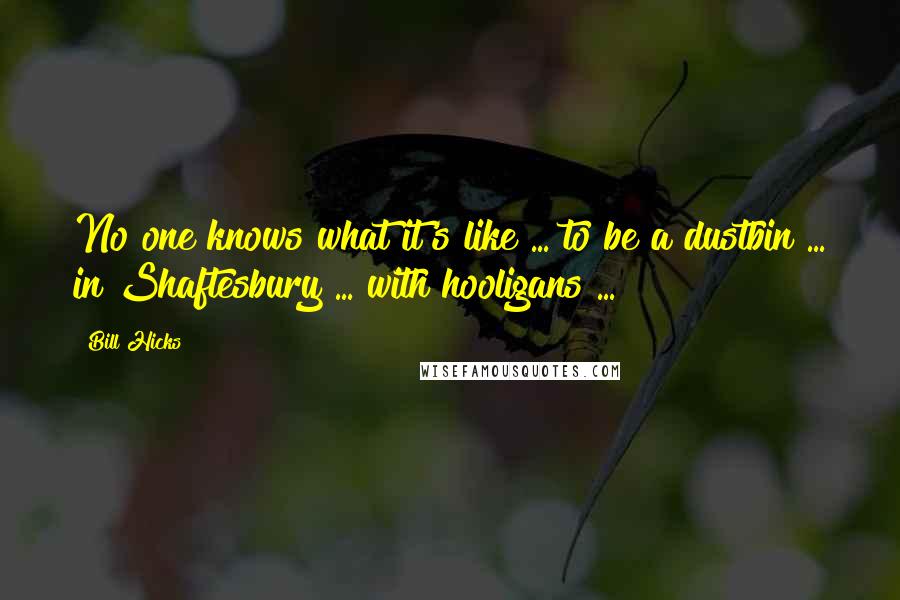 Bill Hicks Quotes: No one knows what it's like ... to be a dustbin ... in Shaftesbury ... with hooligans ...