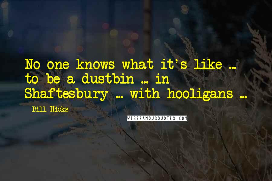 Bill Hicks Quotes: No one knows what it's like ... to be a dustbin ... in Shaftesbury ... with hooligans ...