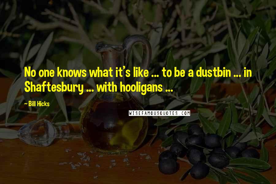Bill Hicks Quotes: No one knows what it's like ... to be a dustbin ... in Shaftesbury ... with hooligans ...