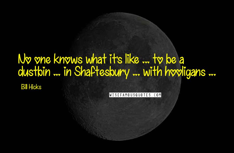 Bill Hicks Quotes: No one knows what it's like ... to be a dustbin ... in Shaftesbury ... with hooligans ...