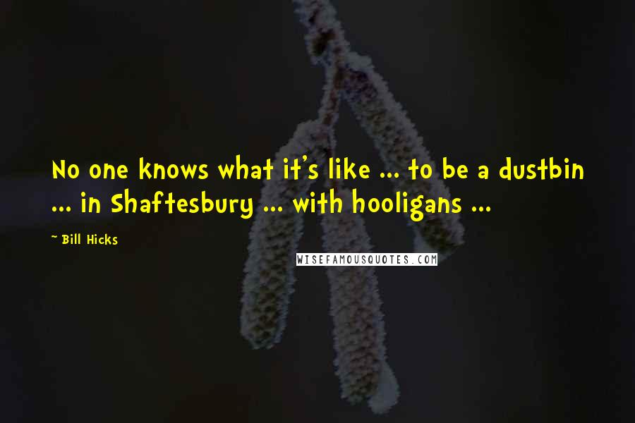 Bill Hicks Quotes: No one knows what it's like ... to be a dustbin ... in Shaftesbury ... with hooligans ...