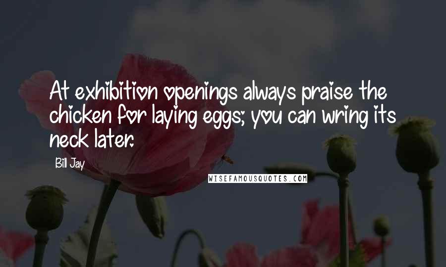 Bill Jay Quotes: At exhibition openings always praise the chicken for laying eggs; you can wring its neck later.