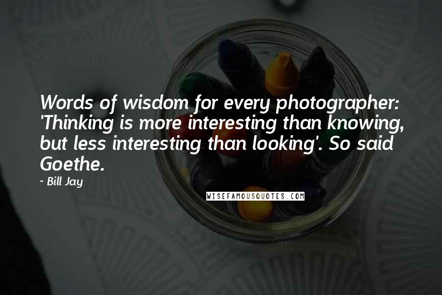 Bill Jay Quotes: Words of wisdom for every photographer: 'Thinking is more interesting than knowing, but less interesting than looking'. So said Goethe.