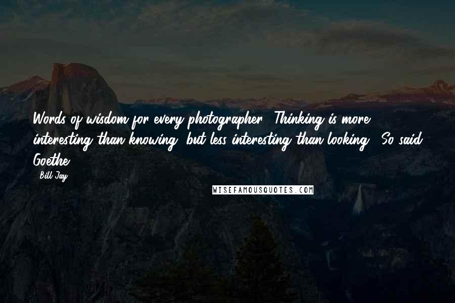 Bill Jay Quotes: Words of wisdom for every photographer: 'Thinking is more interesting than knowing, but less interesting than looking'. So said Goethe.