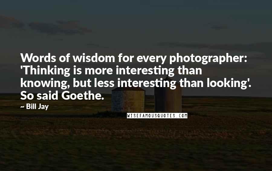 Bill Jay Quotes: Words of wisdom for every photographer: 'Thinking is more interesting than knowing, but less interesting than looking'. So said Goethe.